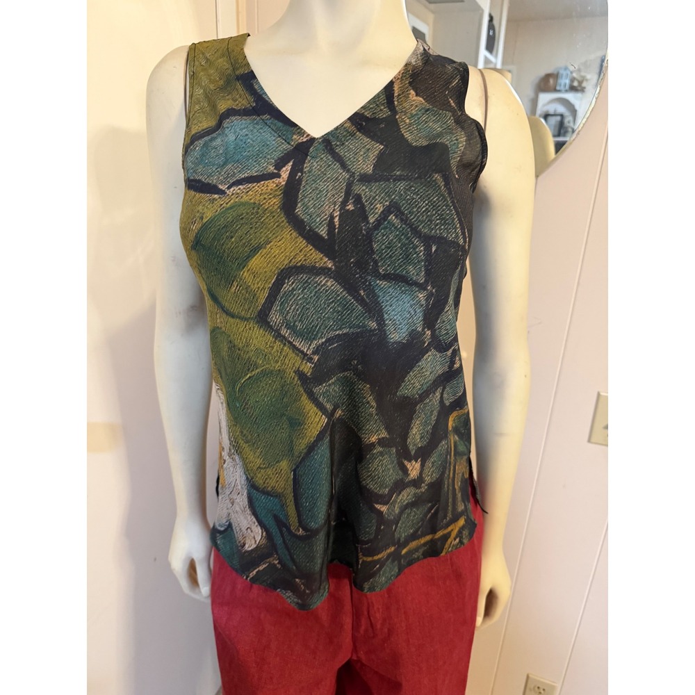 Cocoon House 100% Silk Abstract Floral Lightweight Tank Top Size Small